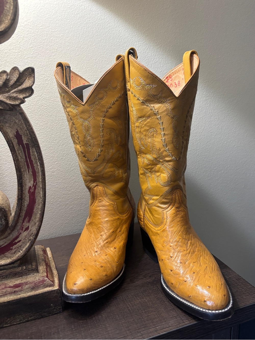 Vintage Don Cuco Full Quill Ostrich Cowboy Boots Tan Womens 8